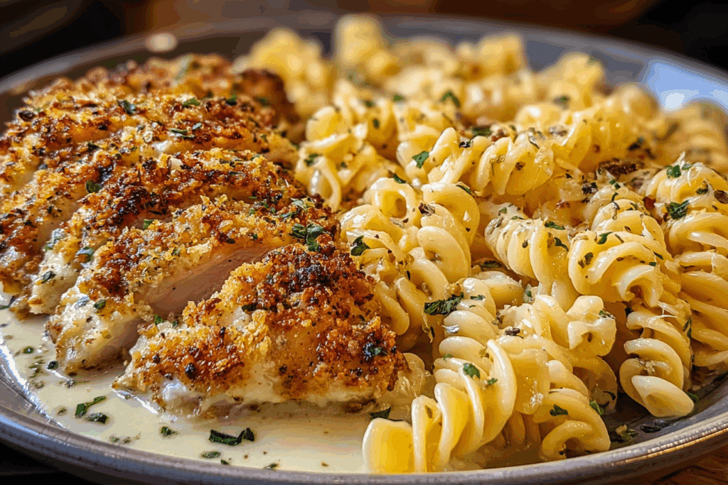 Creamy Garlic Parmesan Chicken with Cheesy Twisted Pasta
