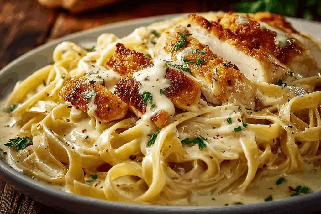 Crispy Chicken Alfredo Fettuccine