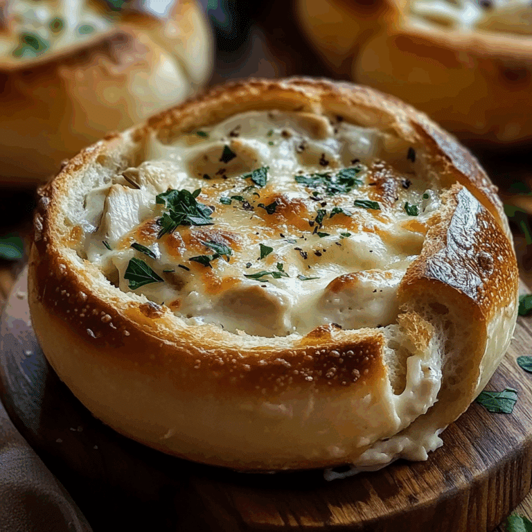 Chicken Alfredo Garlic Bread Bowls